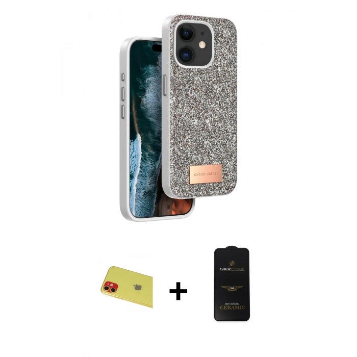 MARSİLYAN™- iPhone 11 Kılıf Vadi Klasik Serisi - Siyah 6D Antistatik Mat Seramik Hayalet Nano Ekran Koruyucu + Rainbow Kamera Lens Koruma Cam - KI