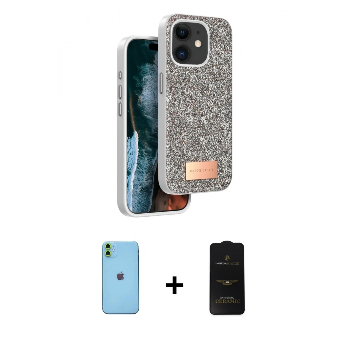 MARSİLYAN™- iPhone 11 Kılıf Vadi Klasik Serisi - Siyah 6D Antistatik Mat Seramik Hayalet Nano Ekran Koruyucu + Neon Fosforlu Kamera Lens - YL