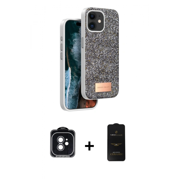 MARSİLYAN™- iPhone 11 Kılıf Vadi Klasik Serisi - Siyah 6D Antistatik Mat Seramik Hayalet Nano Ekran Koruyucu + PVD Metal Kamera Lens - SH