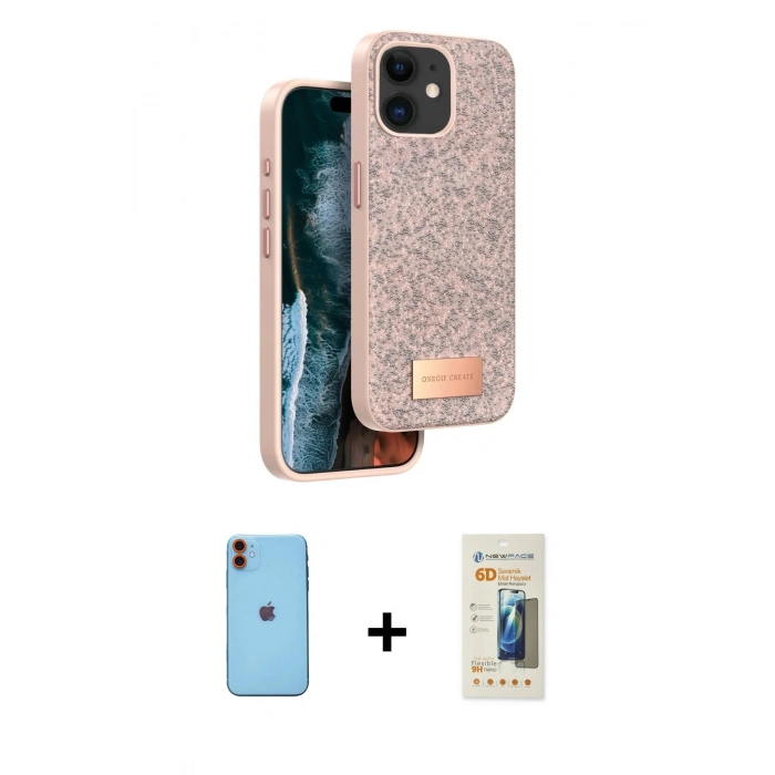 MARSİLYAN™- iPhone 11 Kılıf Vadi Klasik Serisi - Siyah 6D Mat Seramik Hayalet Nano Ekran Koruyucu + Neon Fosforlu Kamera Lens - TU