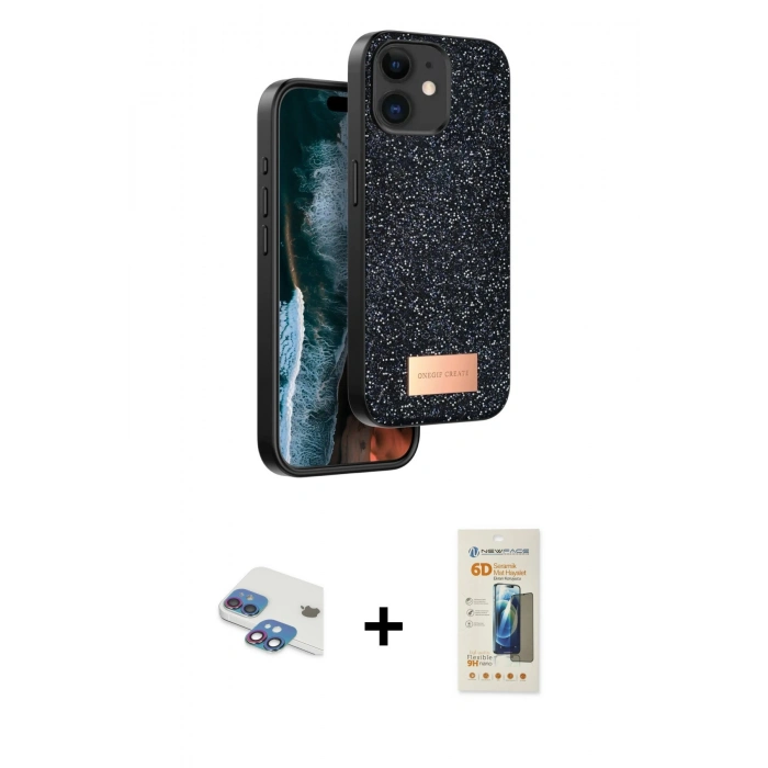 MARSİLYAN™- iPhone 11 Kılıf Vadi Klasik Serisi - Siyah 6D Mat Seramik Hayalet Nano Ekran Koruyucu + Pers Alüminyum Kamera Lens - GI