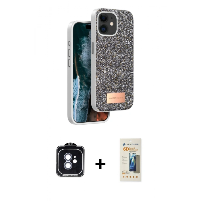MARSİLYAN™- iPhone 11 Kılıf Vadi Klasik Serisi - Siyah 6D Mat Seramik Hayalet Nano Ekran Koruyucu + PVD Metal Kamera Lens - MI