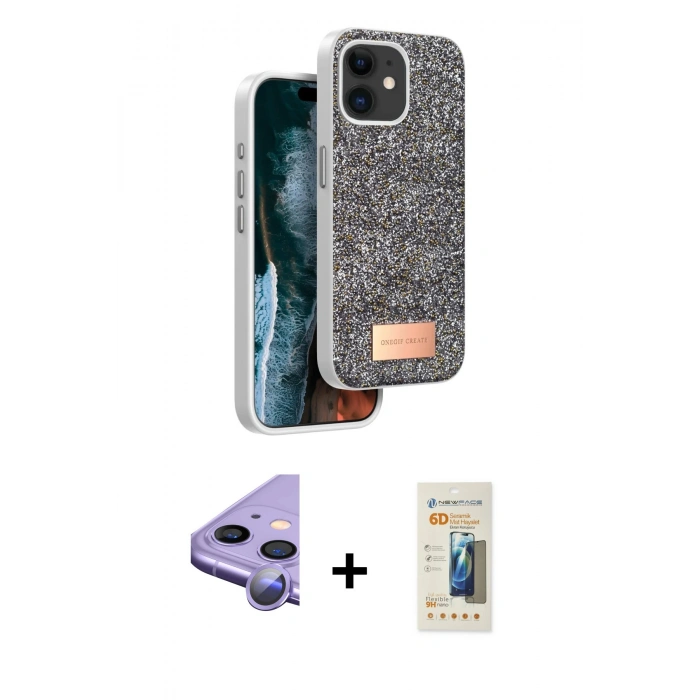MARSİLYAN™- iPhone 11 Kılıf Vadi Klasik Serisi - Siyah 6D Mat Seramik Hayalet Nano Ekran Koruyucu + Raze Metal Kamera Lens - MR