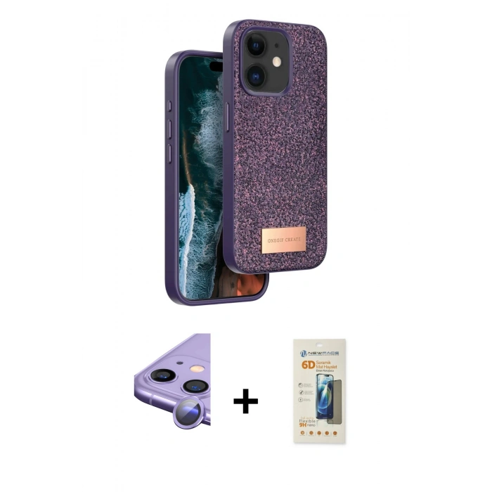 MARSİLYAN™- iPhone 11 Kılıf Vadi Klasik Serisi - Siyah 6D Mat Seramik Hayalet Nano Ekran Koruyucu + Raze Metal Kamera Lens - MR