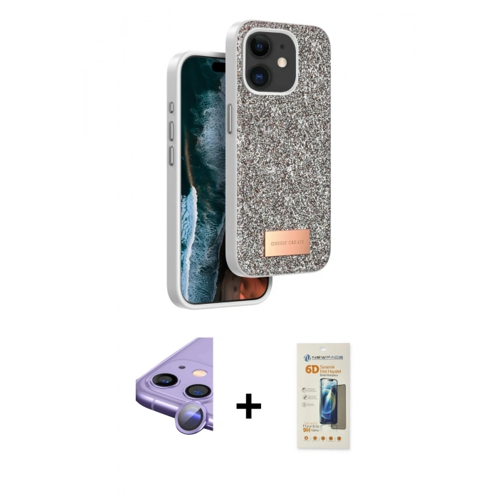 MARSİLYAN™- iPhone 11 Kılıf Vadi Klasik Serisi - Siyah 6D Mat Seramik Hayalet Nano Ekran Koruyucu + Raze Metal Kamera Lens - MR