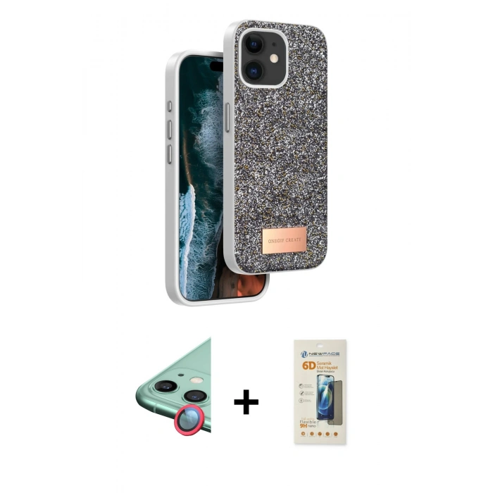 MARSİLYAN™- iPhone 11 Kılıf Vadi Klasik Serisi - Siyah 6D Mat Seramik Hayalet Nano Ekran Koruyucu + Raze Metal Kamera Lens - KI