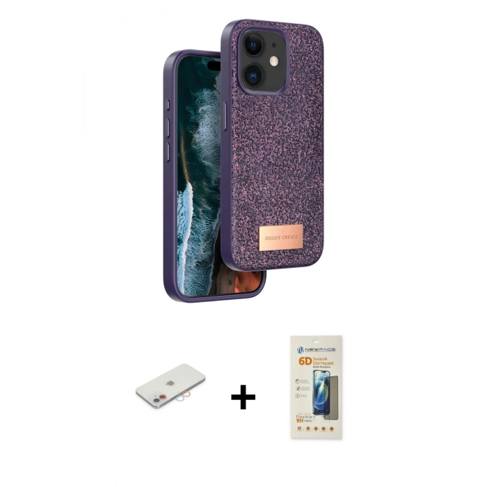 MARSİLYAN™- iPhone 11 Kılıf Vadi Klasik Serisi - Siyah 6D Mat Seramik Hayalet Nano Ekran Koruyucu + Renkli Kamera Lens Koruma Cam - PE