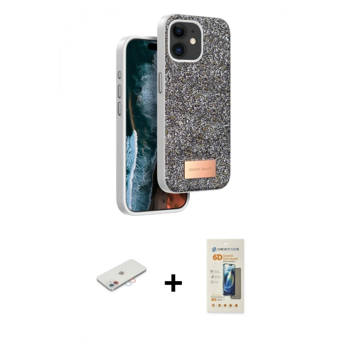 MARSİLYAN™- iPhone 11 Kılıf Vadi Klasik Serisi - Siyah 6D Mat Seramik Hayalet Nano Ekran Koruyucu + Renkli Kamera Lens Koruma Cam - PE