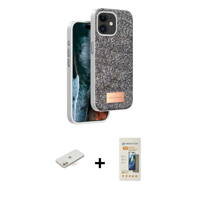 MARSİLYAN™- iPhone 11 Kılıf Vadi Klasik Serisi - Siyah 6D Mat Seramik Hayalet Nano Ekran Koruyucu + Renkli Kamera Lens Koruma Cam - YL