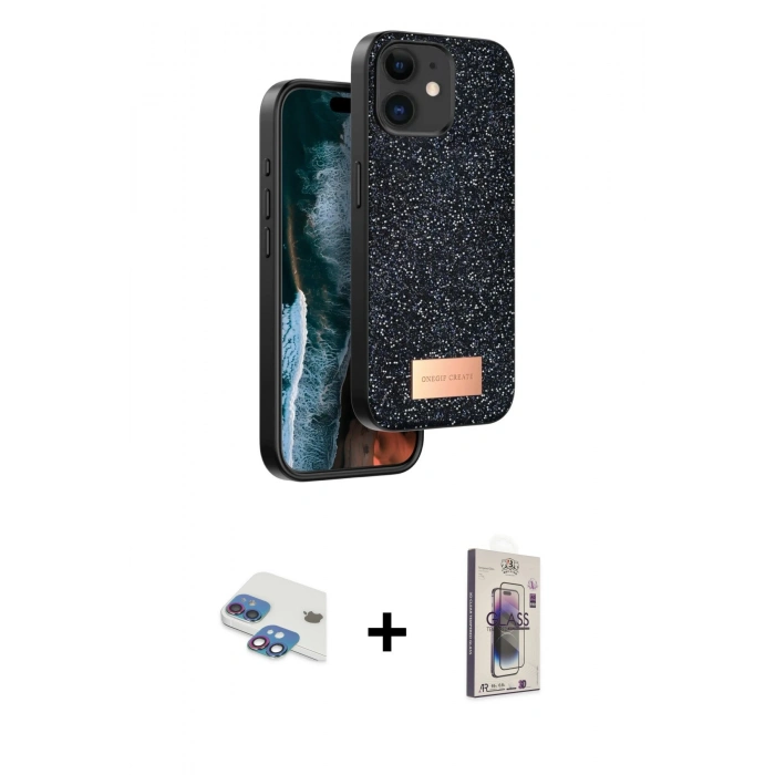 MARSİLYAN™- iPhone 11 Kılıf Vadi Klasik Serisi - Siyah Bilvis 3D Cam Ekran Koruyucu + Pers Alüminyum Kamera Lens - GI