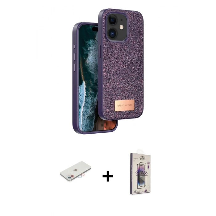 MARSİLYAN™- iPhone 11 Kılıf Vadi Klasik Serisi - Siyah Bilvis 3D Cam Ekran Koruyucu + Renkli Kamera Lens Koruma Cam - PE