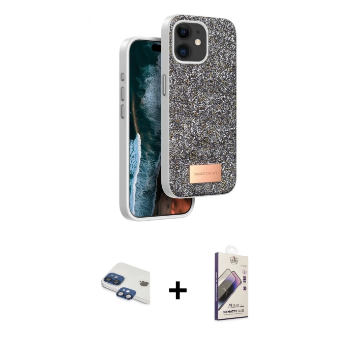 MARSİLYAN™- iPhone 11 Kılıf Vadi Klasik Serisi - Siyah Bilvis 3D Mat Cam Ekran Koruyucu + Pers Alüminyum Kamera Lens - LT