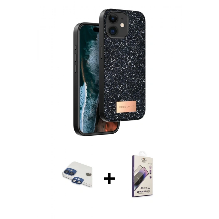 MARSİLYAN™- iPhone 11 Kılıf Vadi Klasik Serisi - Siyah Bilvis 3D Mat Cam Ekran Koruyucu + Pers Alüminyum Kamera Lens - LT