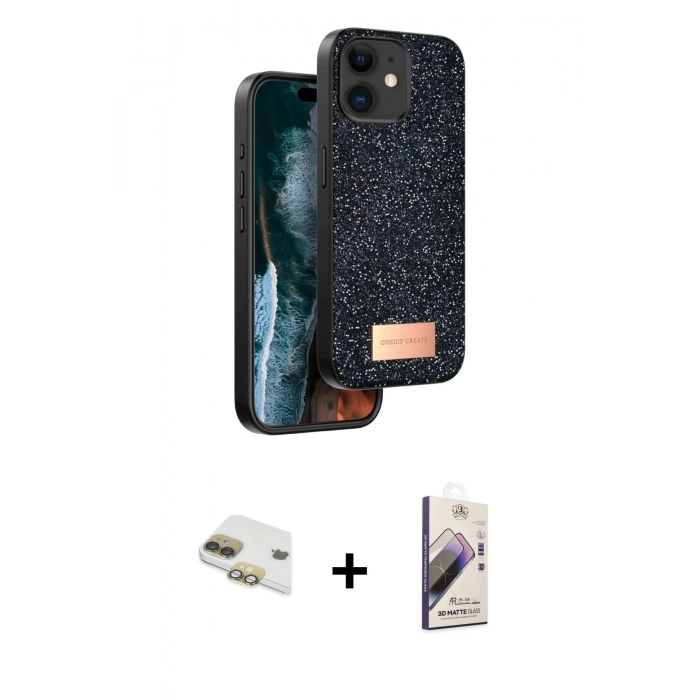 MARSİLYAN™- iPhone 11 Kılıf Vadi Klasik Serisi - Siyah Bilvis 3D Mat Cam Ekran Koruyucu + Pers Alüminyum Kamera Lens - GD