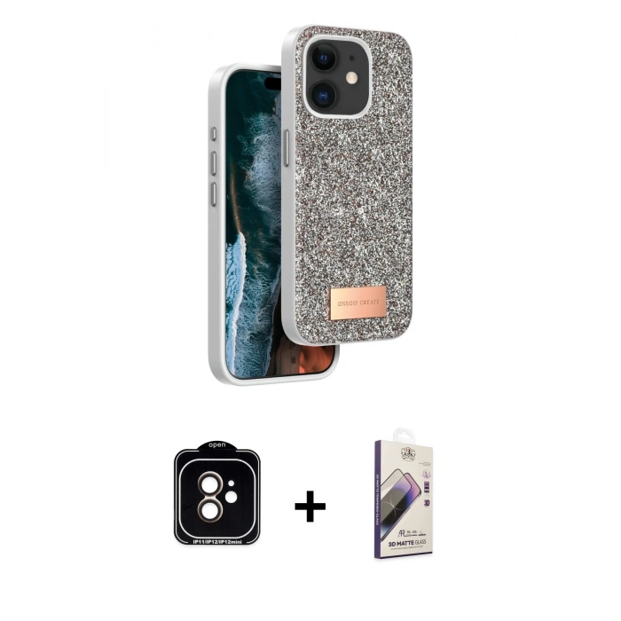 MARSİLYAN™- iPhone 11 Kılıf Vadi Klasik Serisi - Siyah Bilvis 3D Mat Cam Ekran Koruyucu + PVD Metal Kamera Lens - TU
