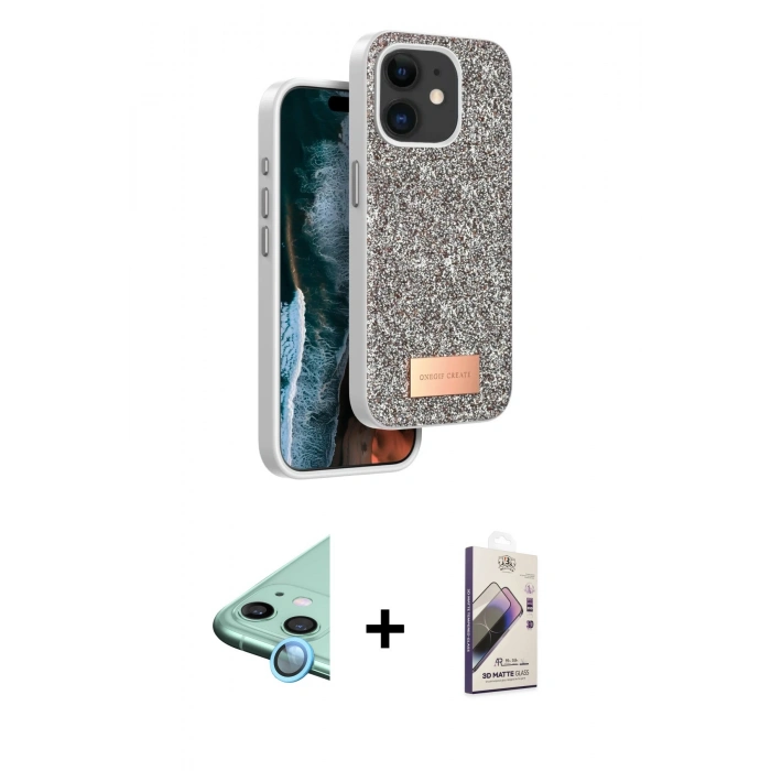 MARSİLYAN™- iPhone 11 Kılıf Vadi Klasik Serisi - Siyah Bilvis 3D Mat Cam Ekran Koruyucu + Raze Metal Kamera Lens - MI