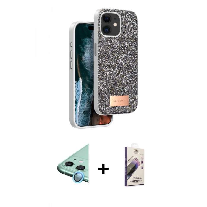 MARSİLYAN™- iPhone 11 Kılıf Vadi Klasik Serisi - Siyah Bilvis 3D Mat Cam Ekran Koruyucu + Raze Metal Kamera Lens - MI