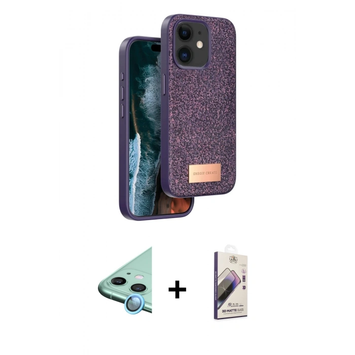 MARSİLYAN™- iPhone 11 Kılıf Vadi Klasik Serisi - Siyah Bilvis 3D Mat Cam Ekran Koruyucu + Raze Metal Kamera Lens - MI