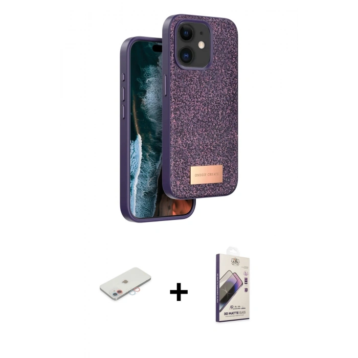 MARSİLYAN™- iPhone 11 Kılıf Vadi Klasik Serisi - Siyah Bilvis 3D Mat Cam Ekran Koruyucu + Renkli Kamera Lens Koruma Cam - PE