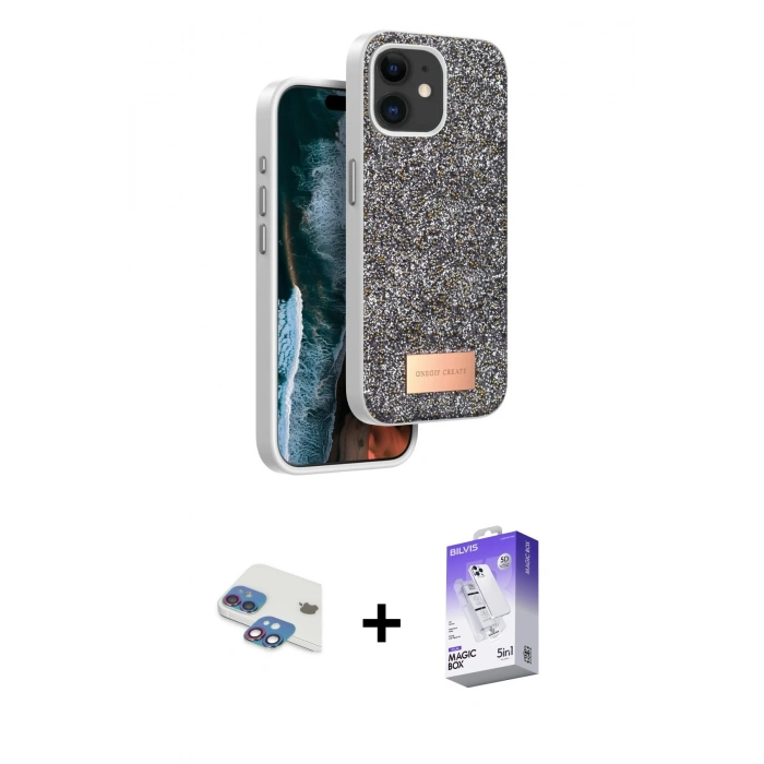MARSİLYAN™- iPhone 11 Kılıf Vadi Klasik Serisi - Siyah Bilvis 5in1 3D Magic Cam Ekran Koruyucu + Pers Alüminyum Kamera Lens - GI