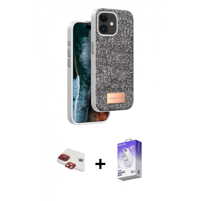MARSİLYAN™- iPhone 11 Kılıf Vadi Klasik Serisi - Siyah Bilvis 5in1 3D Magic Cam Ekran Koruyucu + Pers Alüminyum Kamera Lens - KI