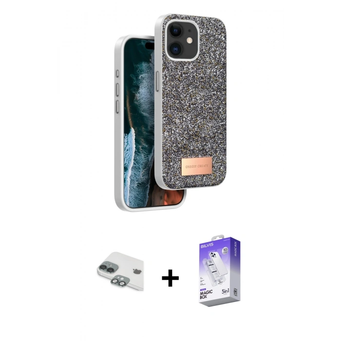 MARSİLYAN™- iPhone 11 Kılıf Vadi Klasik Serisi - Siyah Bilvis 5in1 3D Magic Cam Ekran Koruyucu + Pers Alüminyum Kamera Lens - YL