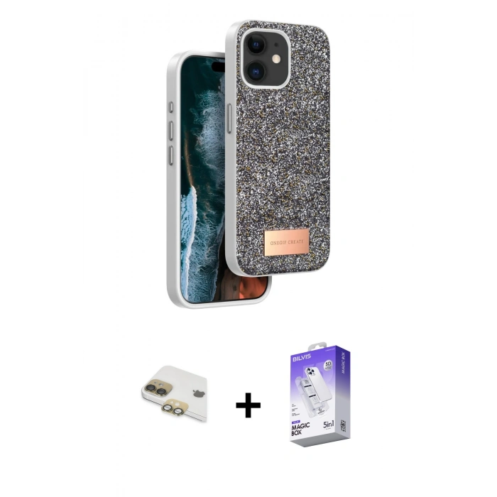 MARSİLYAN™- iPhone 11 Kılıf Vadi Klasik Serisi - Siyah Bilvis 5in1 3D Magic Cam Ekran Koruyucu + Pers Alüminyum Kamera Lens - GD