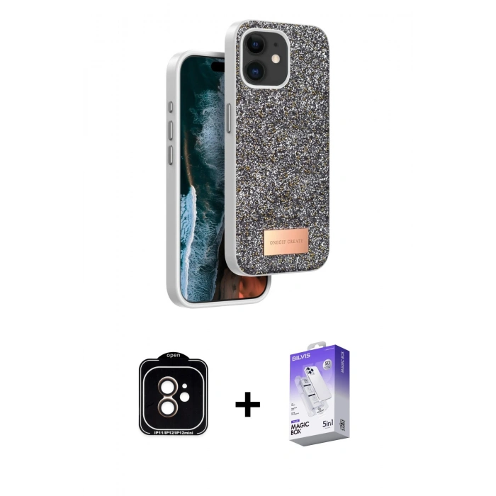 MARSİLYAN™- iPhone 11 Kılıf Vadi Klasik Serisi - Siyah Bilvis 5in1 3D Magic Cam Ekran Koruyucu + PVD Metal Kamera Lens - TU