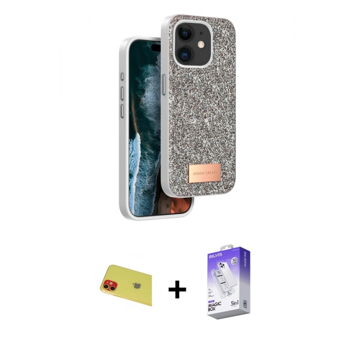 MARSİLYAN™- iPhone 11 Kılıf Vadi Klasik Serisi - Siyah Bilvis 5in1 3D Magic Cam Ekran Koruyucu + Rainbow Kamera Lens Koruma Cam - KI