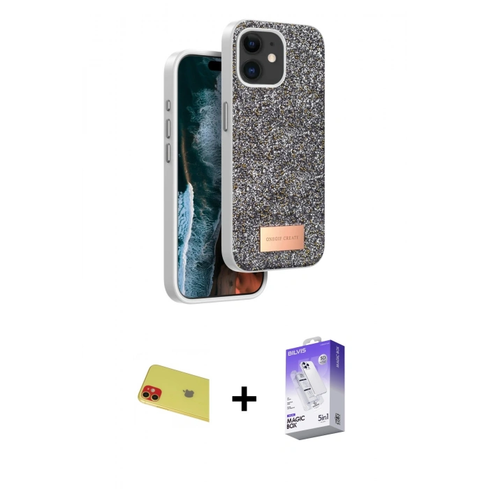 MARSİLYAN™- iPhone 11 Kılıf Vadi Klasik Serisi - Siyah Bilvis 5in1 3D Magic Cam Ekran Koruyucu + Rainbow Kamera Lens Koruma Cam - KI
