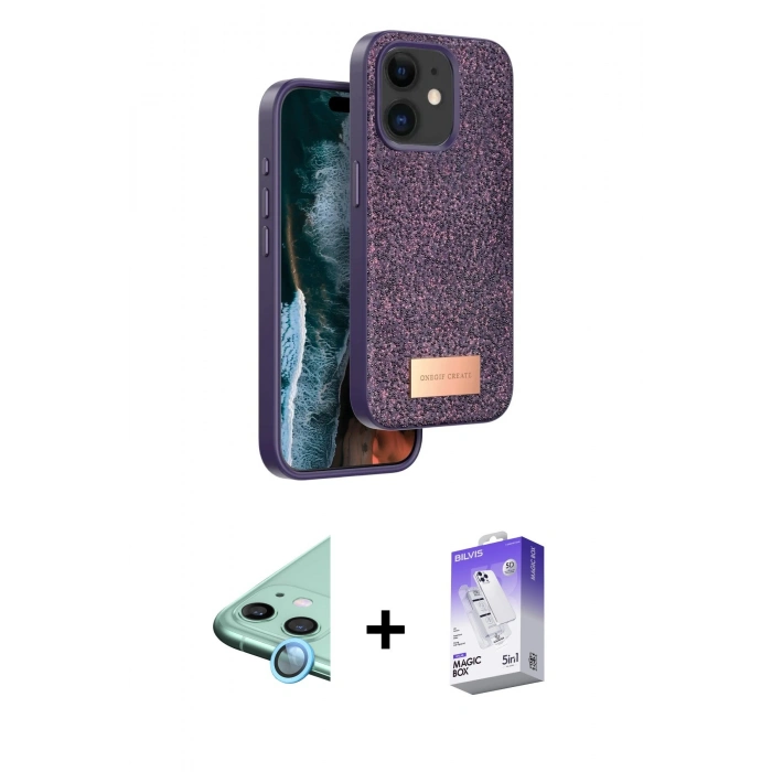 MARSİLYAN™- iPhone 11 Kılıf Vadi Klasik Serisi - Siyah Bilvis 5in1 3D Magic Cam Ekran Koruyucu + Raze Metal Kamera Lens - MI