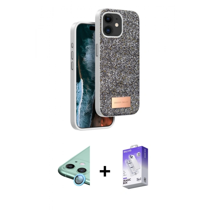 MARSİLYAN™- iPhone 11 Kılıf Vadi Klasik Serisi - Siyah Bilvis 5in1 3D Magic Cam Ekran Koruyucu + Raze Metal Kamera Lens - MI