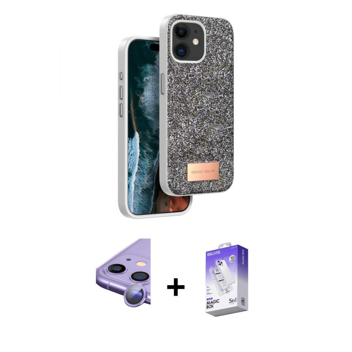 MARSİLYAN™- iPhone 11 Kılıf Vadi Klasik Serisi - Siyah Bilvis 5in1 3D Magic Cam Ekran Koruyucu + Raze Metal Kamera Lens - MR