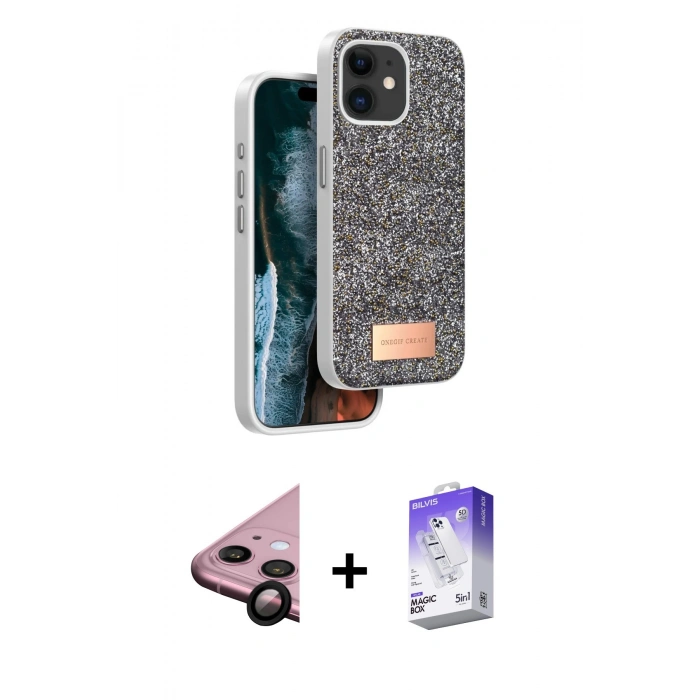 MARSİLYAN™- iPhone 11 Kılıf Vadi Klasik Serisi - Siyah Bilvis 5in1 3D Magic Cam Ekran Koruyucu + Raze Metal Kamera Lens - SH
