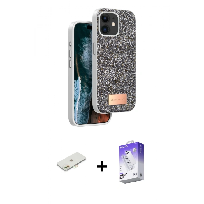 MARSİLYAN™- iPhone 11 Kılıf Vadi Klasik Serisi - Siyah Bilvis 5in1 3D Magic Cam Ekran Koruyucu + Renkli Kamera Lens Koruma Cam - TU