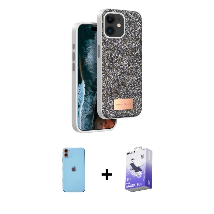 MARSİLYAN™- iPhone 11 Kılıf Vadi Klasik Serisi - Siyah Bilvis 5in1 5D Magic Hayalet Cam Ekran Koruyucu + Neon Fosforlu Kamera Lens - TU