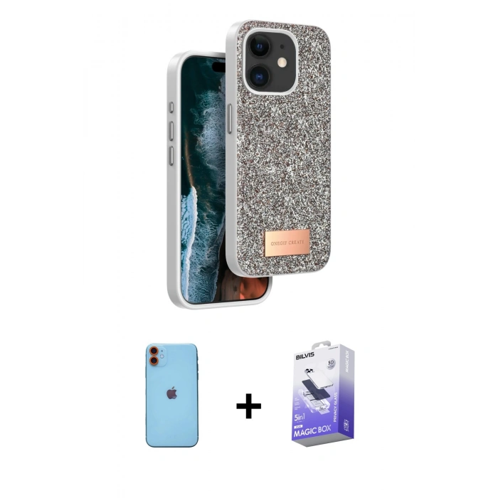 MARSİLYAN™- iPhone 11 Kılıf Vadi Klasik Serisi - Siyah Bilvis 5in1 5D Magic Hayalet Cam Ekran Koruyucu + Neon Fosforlu Kamera Lens - TU