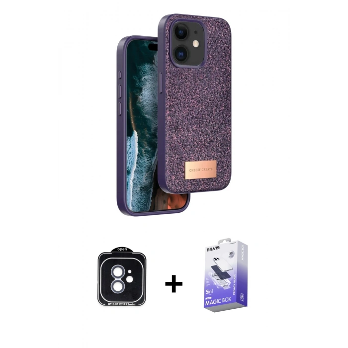 MARSİLYAN™- iPhone 11 Kılıf Vadi Klasik Serisi - Siyah Bilvis 5in1 5D Magic Hayalet Cam Ekran Koruyucu + PVD Metal Kamera Lens - MI