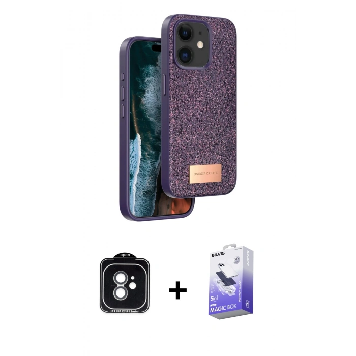 MARSİLYAN™- iPhone 11 Kılıf Vadi Klasik Serisi - Siyah Bilvis 5in1 5D Magic Hayalet Cam Ekran Koruyucu + PVD Metal Kamera Lens - YL