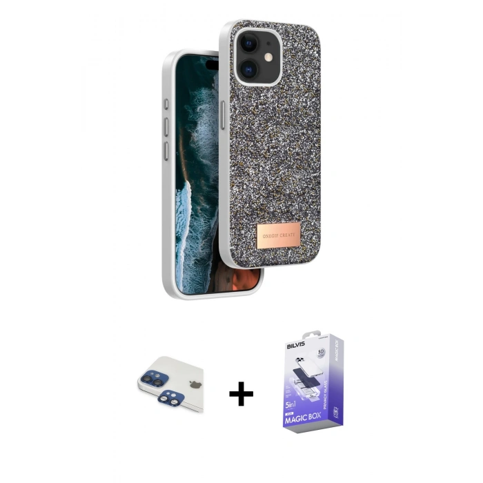 MARSİLYAN™- iPhone 11 Kılıf Vadi Klasik Serisi - Siyah Bilvis 5in1 5D Magic Hayalet Cam Ekran Koruyucu + Pers Alüminyum Kamera Lens - LT