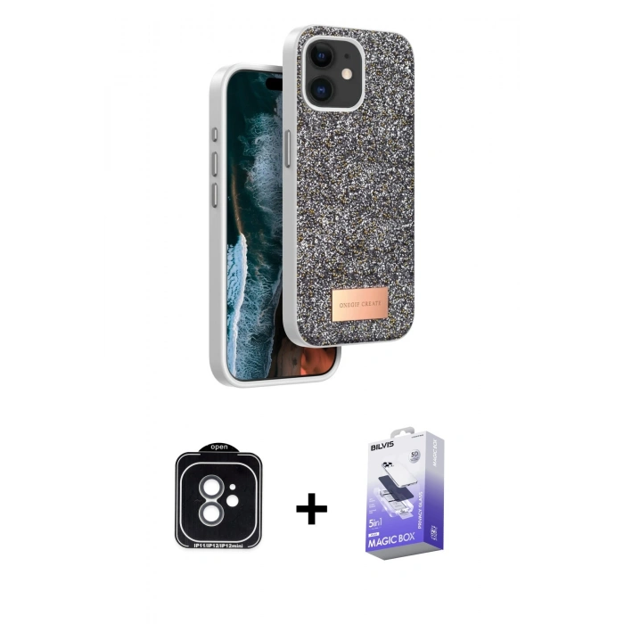 MARSİLYAN™- iPhone 11 Kılıf Vadi Klasik Serisi - Siyah Bilvis 5in1 5D Magic Hayalet Cam Ekran Koruyucu + PVD Metal Kamera Lens - YL