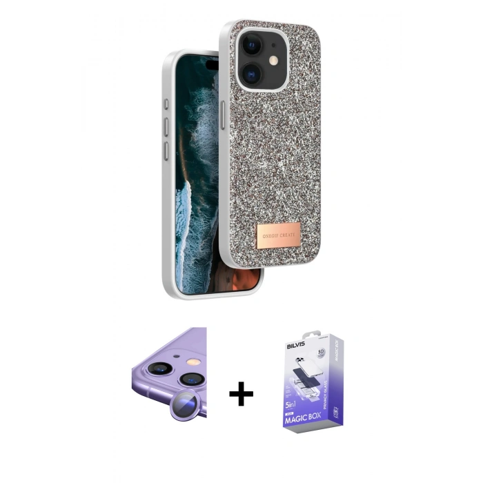 MARSİLYAN™- iPhone 11 Kılıf Vadi Klasik Serisi - Siyah Bilvis 5in1 5D Magic Hayalet Cam Ekran Koruyucu + Raze Metal Kamera Lens - MR