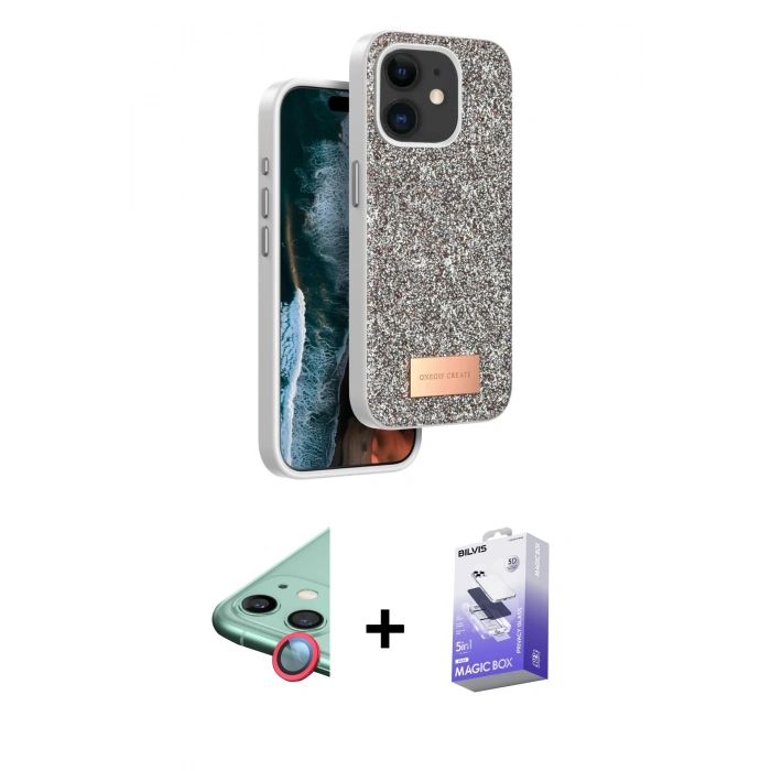 MARSİLYAN™- iPhone 11 Kılıf Vadi Klasik Serisi - Siyah Bilvis 5in1 5D Magic Hayalet Cam Ekran Koruyucu + Raze Metal Kamera Lens - KI