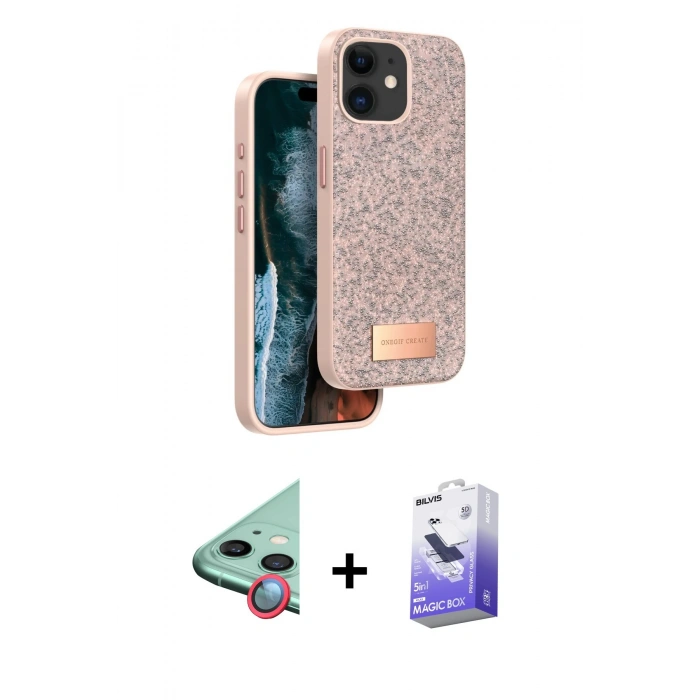 MARSİLYAN™- iPhone 11 Kılıf Vadi Klasik Serisi - Siyah Bilvis 5in1 5D Magic Hayalet Cam Ekran Koruyucu + Raze Metal Kamera Lens - KI