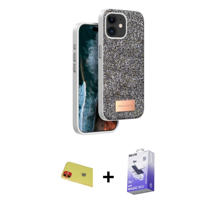 MARSİLYAN™- iPhone 11 Kılıf Vadi Klasik Serisi - Siyah Bilvis 5in1 5D Magic Hayalet Cam Ekran Koruyucu + Rainbow Kamera Lens Koruma Cam - KI