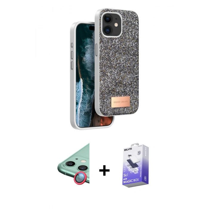 MARSİLYAN™- iPhone 11 Kılıf Vadi Klasik Serisi - Siyah Bilvis 5in1 5D Magic Hayalet Cam Ekran Koruyucu + Raze Metal Kamera Lens - KI