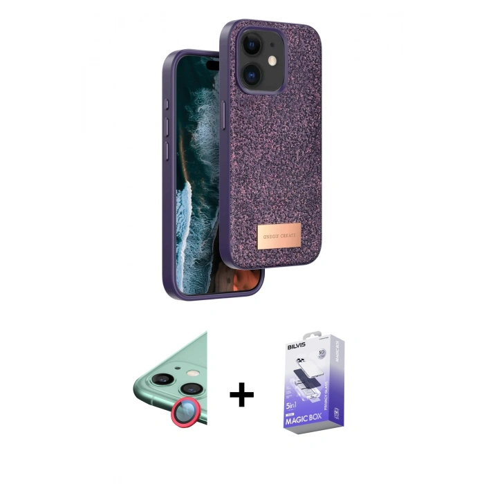 MARSİLYAN™- iPhone 11 Kılıf Vadi Klasik Serisi - Siyah Bilvis 5in1 5D Magic Hayalet Cam Ekran Koruyucu + Raze Metal Kamera Lens - KI