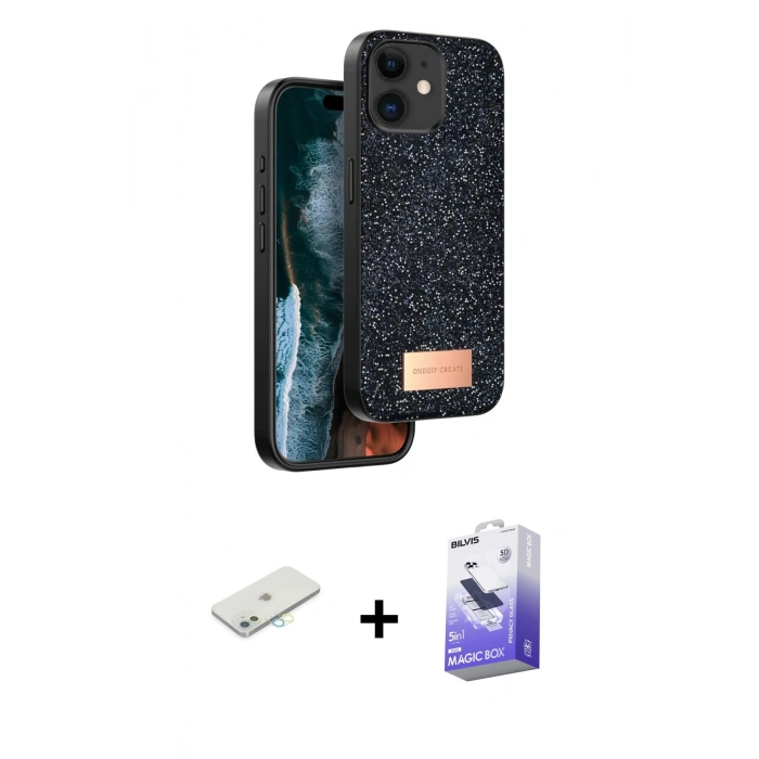 MARSİLYAN™- iPhone 11 Kılıf Vadi Klasik Serisi - Siyah Bilvis 5in1 5D Magic Hayalet Cam Ekran Koruyucu + Renkli Kamera Lens Koruma Cam - SI