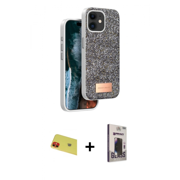MARSİLYAN™- iPhone 11 Kılıf Vadi Klasik Serisi - Siyah Bilvis Hayalet Cam Ekran Koruyucu + Rainbow Kamera Lens Koruma Cam - KI