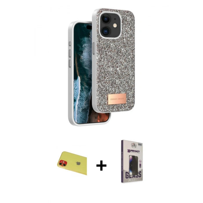 MARSİLYAN™- iPhone 11 Kılıf Vadi Klasik Serisi - Siyah Bilvis Hayalet Cam Ekran Koruyucu + Rainbow Kamera Lens Koruma Cam - KI